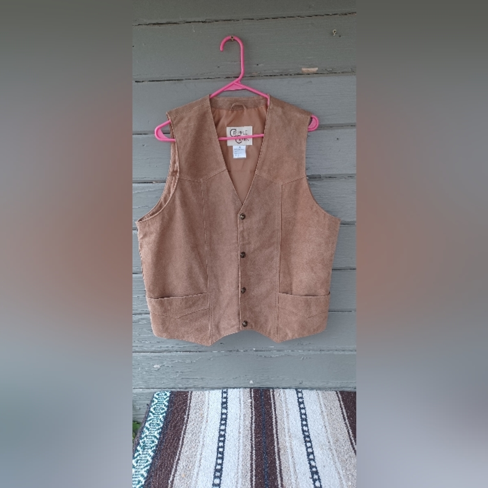 CRIPPLE CREEK - Mens Brown Polyester Leather Snap Western Vest - Size M